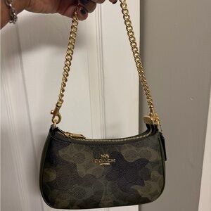 Coach Green Camo Mini Chain Shoulder Bag with Gold Hardware